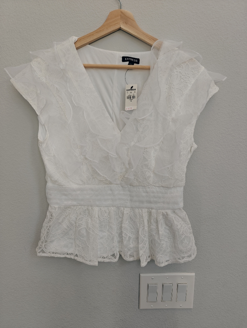 Express White Lace Ruffle Peplum Blouse